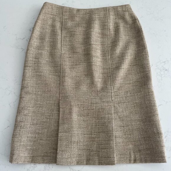 Planet Pleated Poly Cotton Blend Lined Midi Skirt in Tan Cream Sage Green Sz 8 - Picture 9 of 14